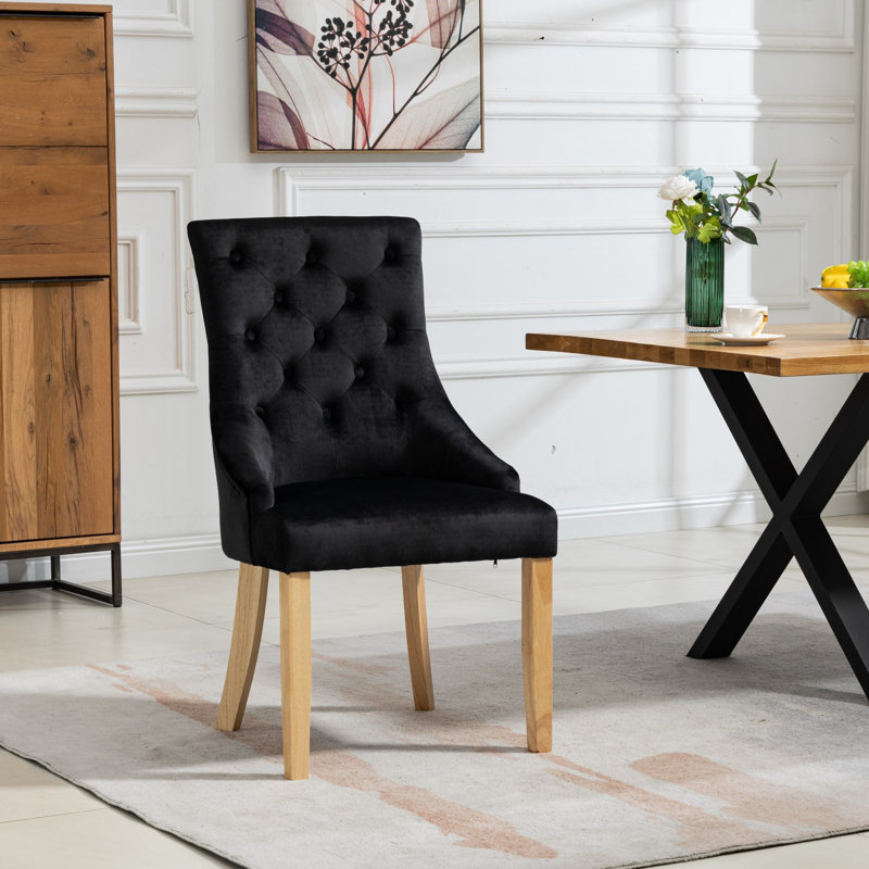 Akkar 47cm H Velvet Upholstered Dining Chair, Black