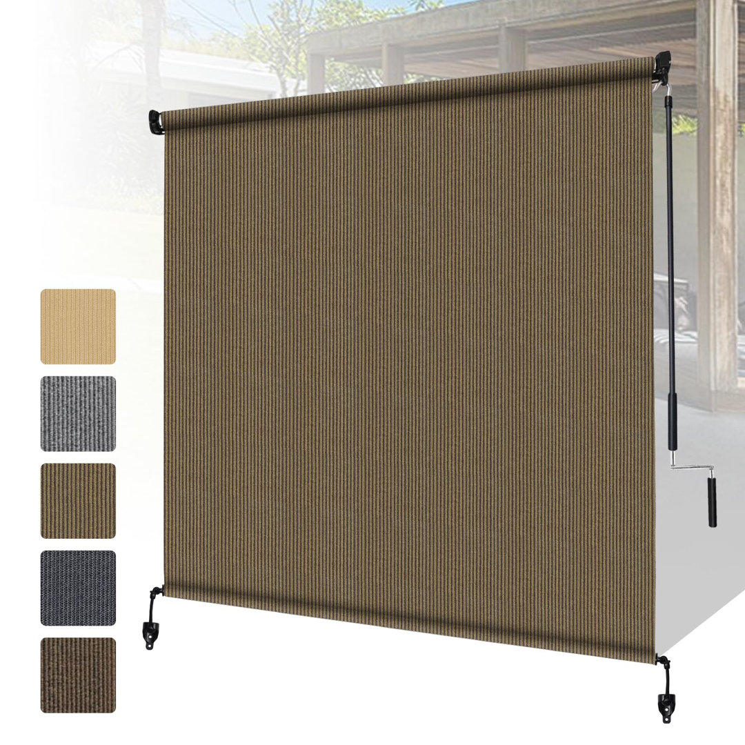 Outdoor Roller Shade  Fabric Blind Sesame 220GSM Roll Up Shade, Wand Operation Exterior Roller Shade Cloth for Patio Porch Gazebo, Spliced of Two Arlmont & Co. 