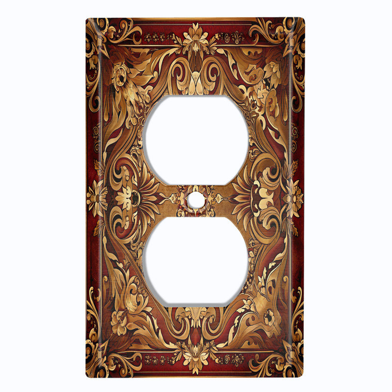Couvercle de plaque d'interrupteur en métal; Bascule à 3 bandes standard des États-Unis - image imprimée d'un élégant design baroque victorien