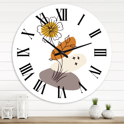 Fleurs abstraites sur formes minimalistes I - Horloge murale moderne