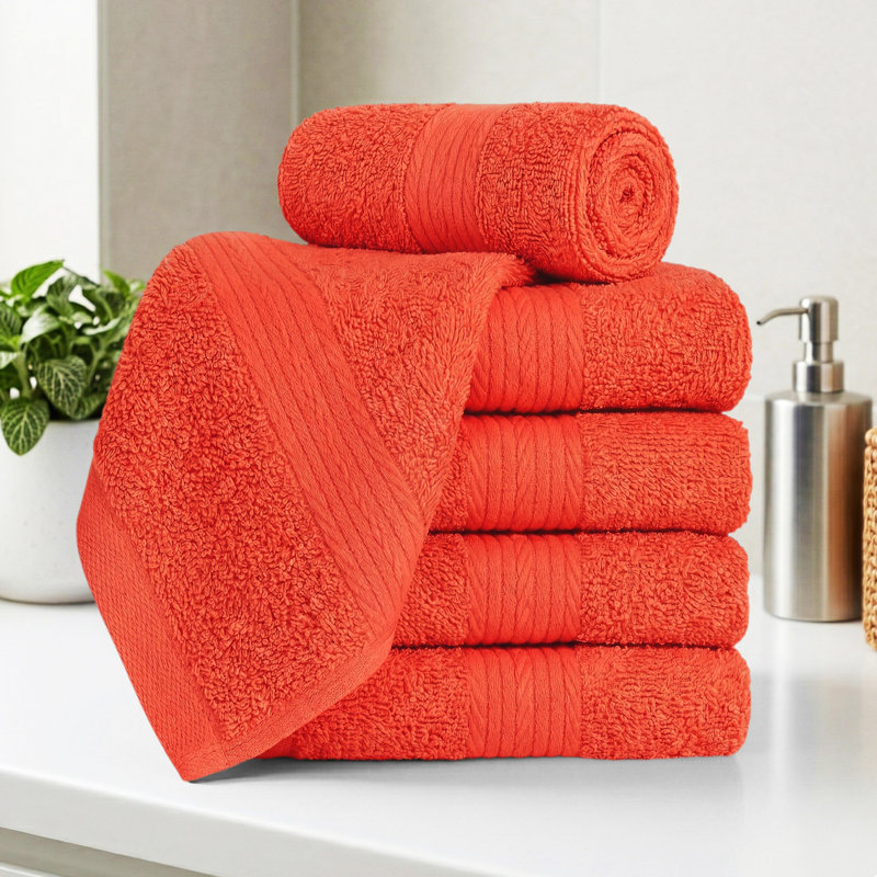 100% Cotton Washcloth 12 x 12 Inch Highly Absorbent , Orange