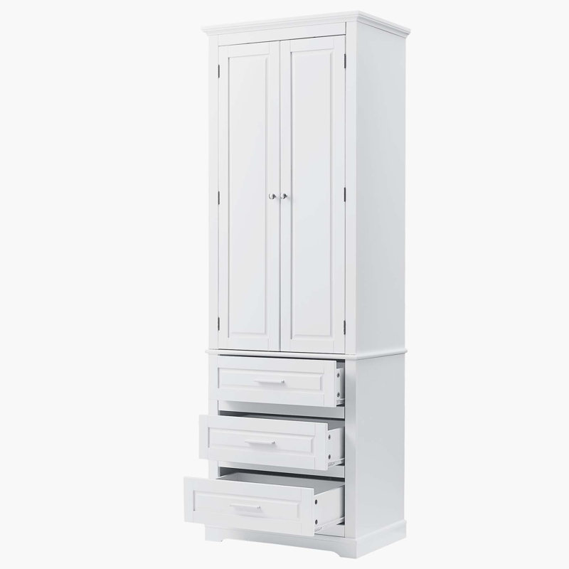 Armoire de rangement haute avec trois tiroirs, Blanc