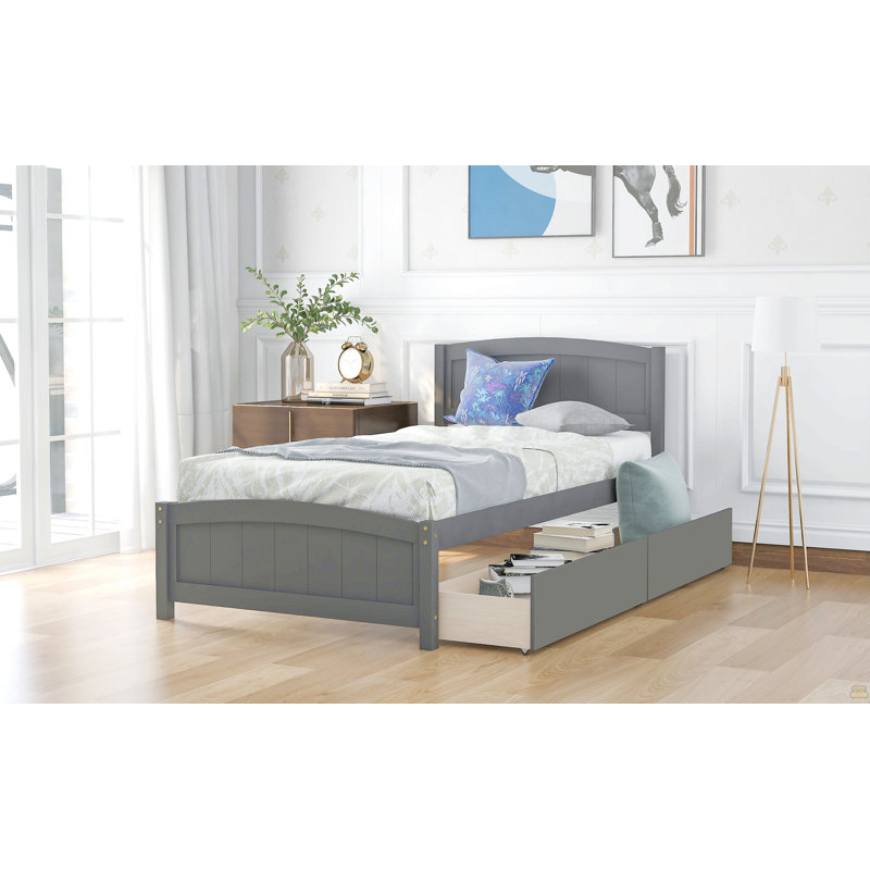 Lit plateforme simple avec deux tiroirs, Gris