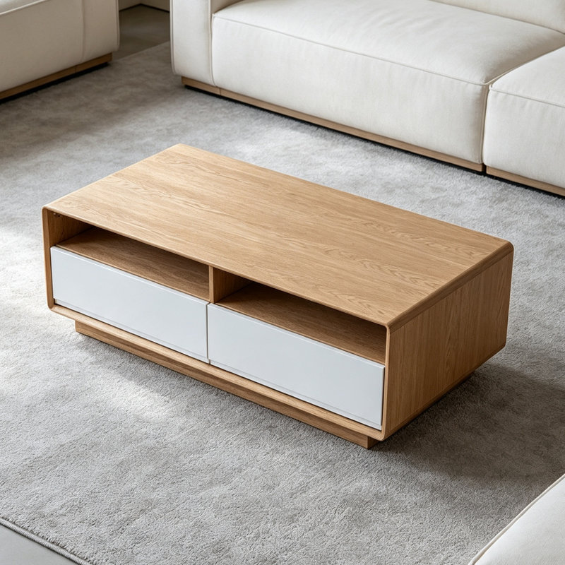 Table basse nordique rétro simple, H 15 po x l 51,18 po x P 27,55 po, Tan/White