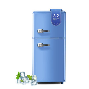 Mini réfrigérateur rétro 3,2 pi cu Réfrigérateur de taille appartement avec congélateur et réfrigérateur de style rétro avec thermostat réglable à 7 niveaux et 2 réfrigérateurs compacts pour KitchenDorm bleu
