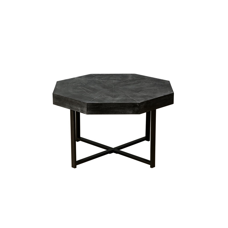 Table basse rétro en bois octogonale avec pieds en croix en métal pour le salon (table noire antique, Antique Elements Home