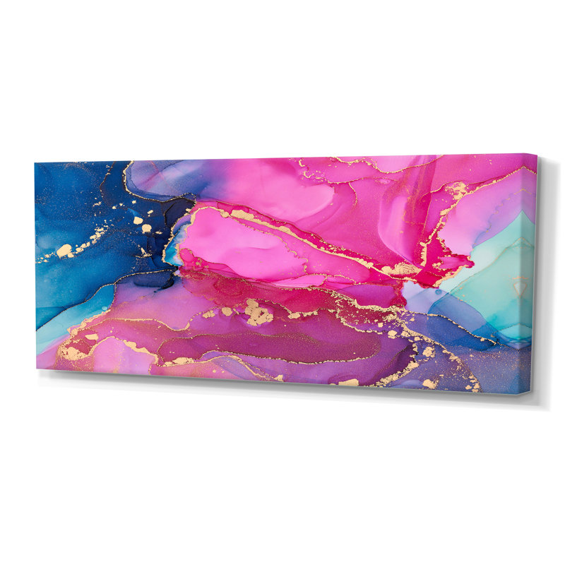 Mauve et rose - Abstrait fluide de luxe - peinture sur toile, H 28 po x l 60 po x P 1,5 po, Toile tendue