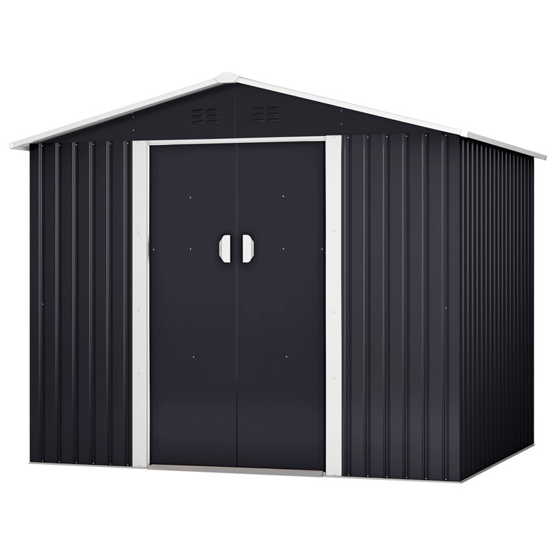 Remise de rangement en métal pour l'extérieur avec portes et évents coulissants, H 71,65 po x l 103,36 po x P 71,65 po