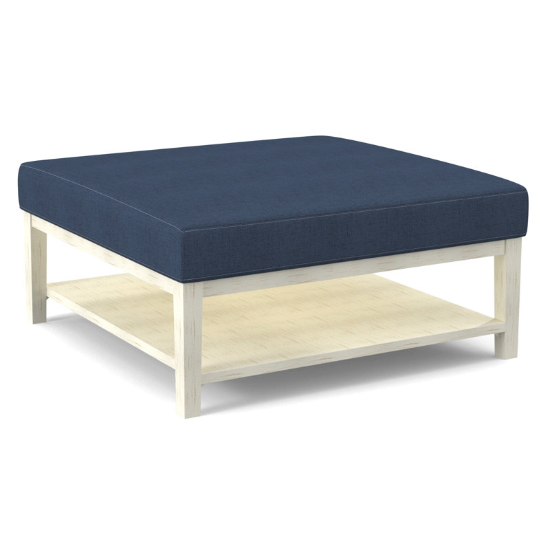 Hammond Square Ottoman, Antique Frost White Finish, White Performance Fabric; 0851-94