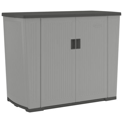 130 Gallon Plastic Lockable Deck Box with Lock in Dove Gray