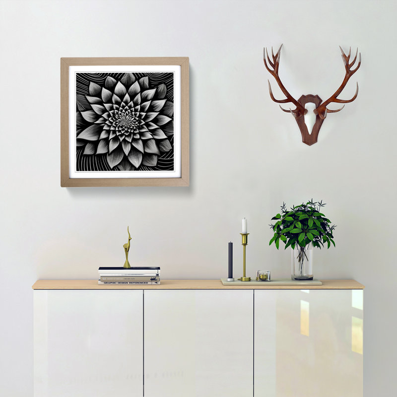 Lotus Flower Op Art - Framed Print, Oak