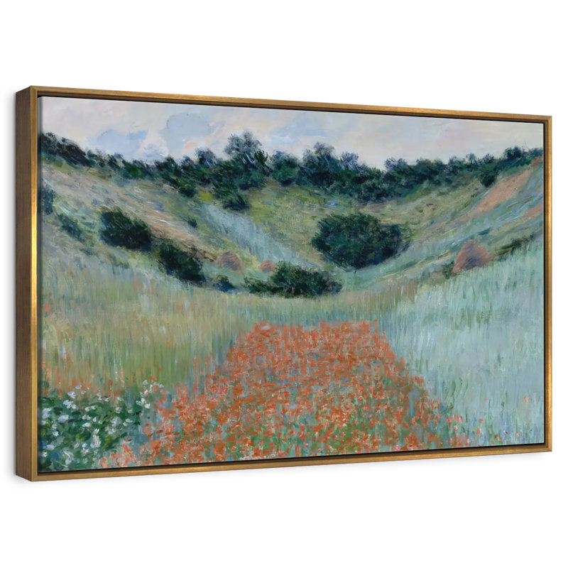 Champ de coquelicots dans un creux près de Giverny II, Cadre flottant doré, 31 po x 21 po