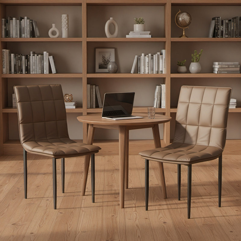 Dining Chairs Set of 2, PU Leather Upholstered Office Chair with Metal Legs, Modern Accent Chairs, Parsons Chairs for Kitchen, Dining Room, Restaurant, Cafe, Bedroom, Office, Balcony, Courtyard