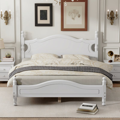 Queen Size Wood Platform Bed Frame,Retro Style Platform Bed With Wooden Slat Support