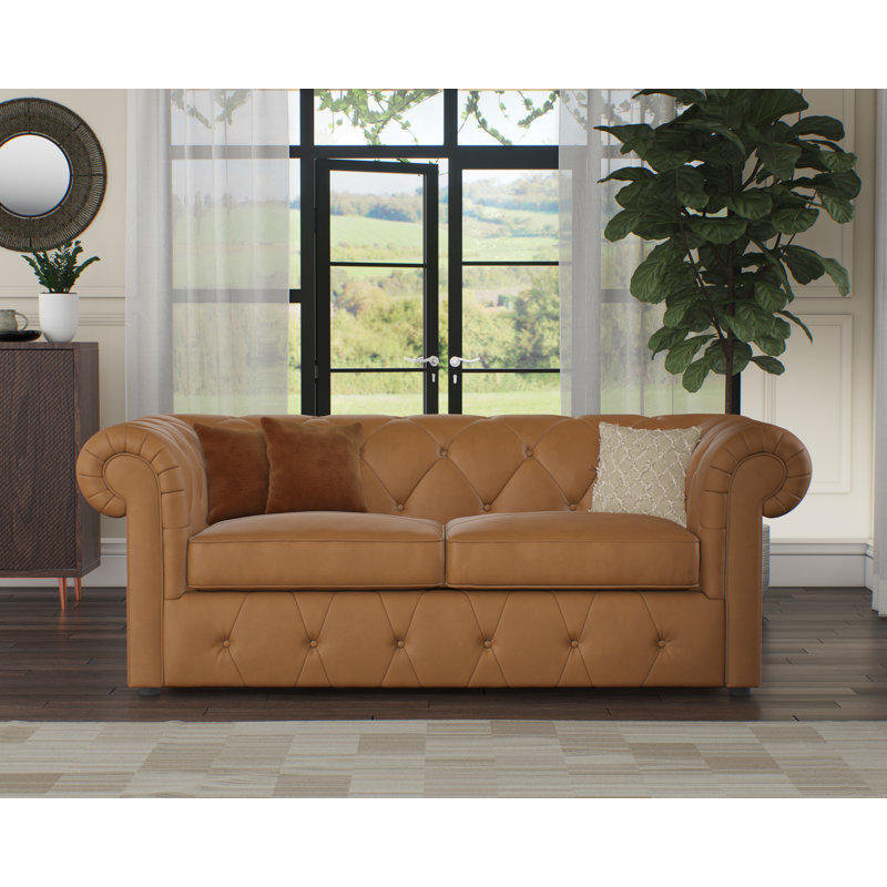 Melrose 3 Seater Leather Sofa Bed, Saddle