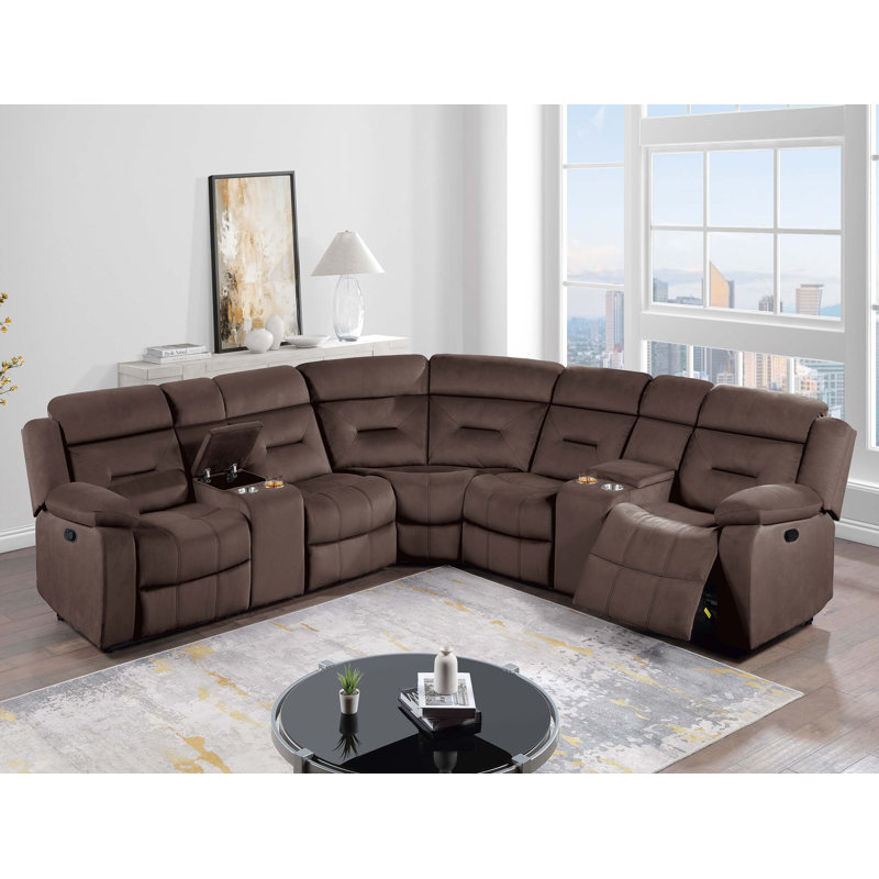 Verna manual motion sectional, Velours chocolat