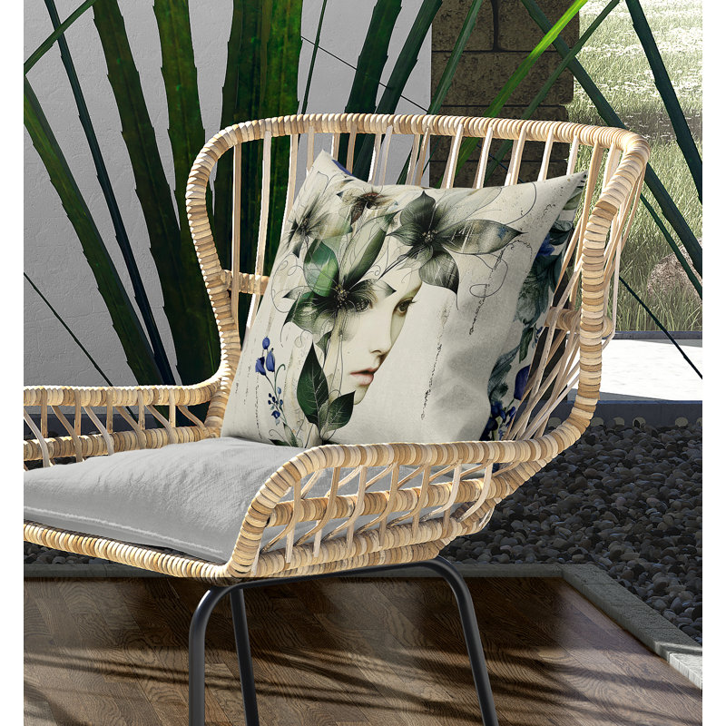 Coussin à housse amovible Flora Face, Bleu vert, H 18 po x l 18 po