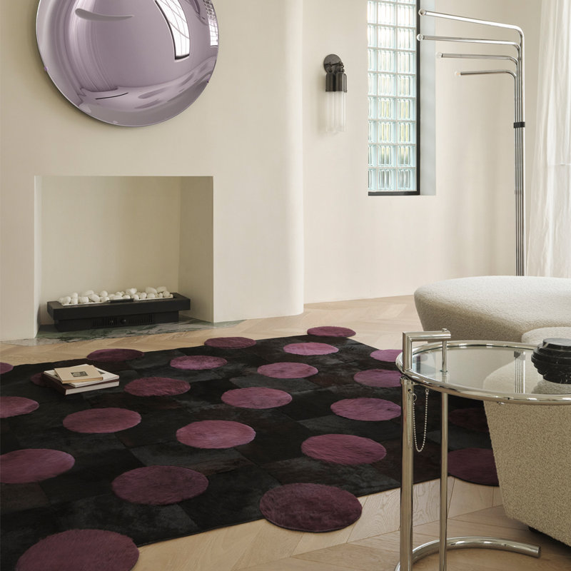 Art Hide X Greg Natale Cowhide Block Print Area Rug, Rectangle 6'7" x 9'8", Black/Purple