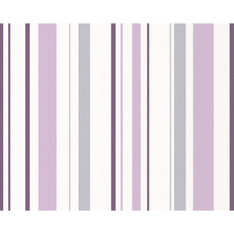 Rouleau de papier peint à rayures l 33 pi x l 21 po modern fraîche tendance Langton, Blanc / violet
