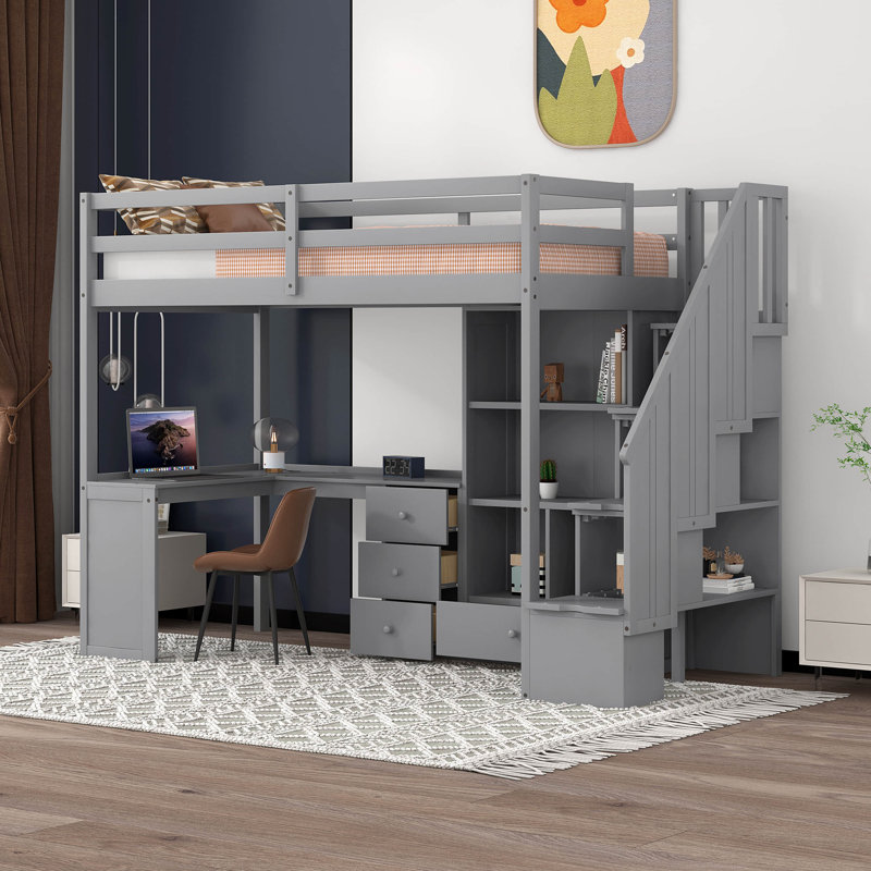 Lit mezzanine simple pour enfants Alayziah, gris