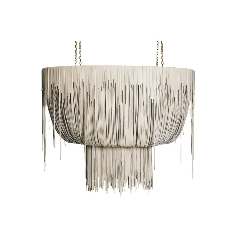 Leather Fringe Chandelier, 43" H x 51" W x 22" D, 4