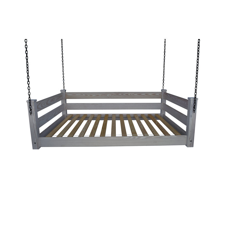Lit de jour suspendu en bois massif Adrow, Teinture gris familial, Double