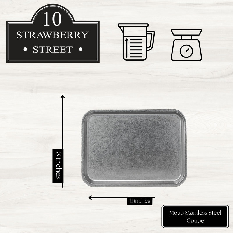10 Strawberry Street Moab Stainless Steel Coupe Dinnerware, 8" X 11" Rectangular Plate