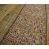 Wool Multicolor Antique American Folk Art Hooked Hallway Runner Rug