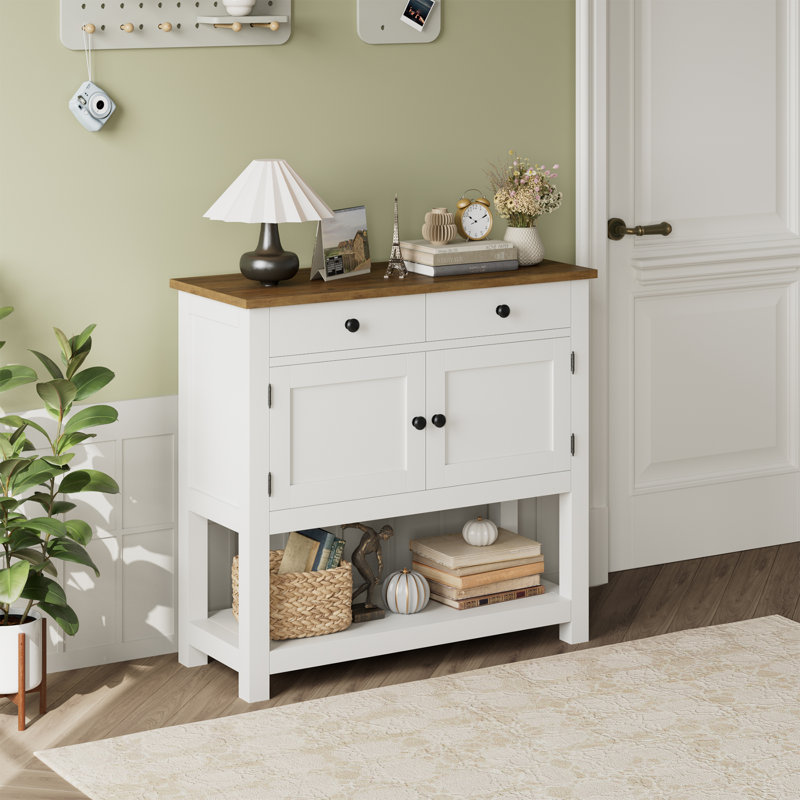 Armoire de rangement moderne l 35,4 "avec 2 tiroirs et 2 portes, armoire de rangement moderne, Brun / Blanc