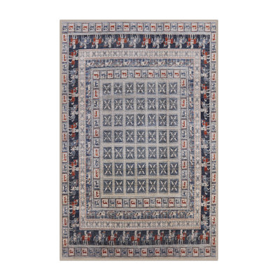 Tapis géométrique gris / bleu / brun