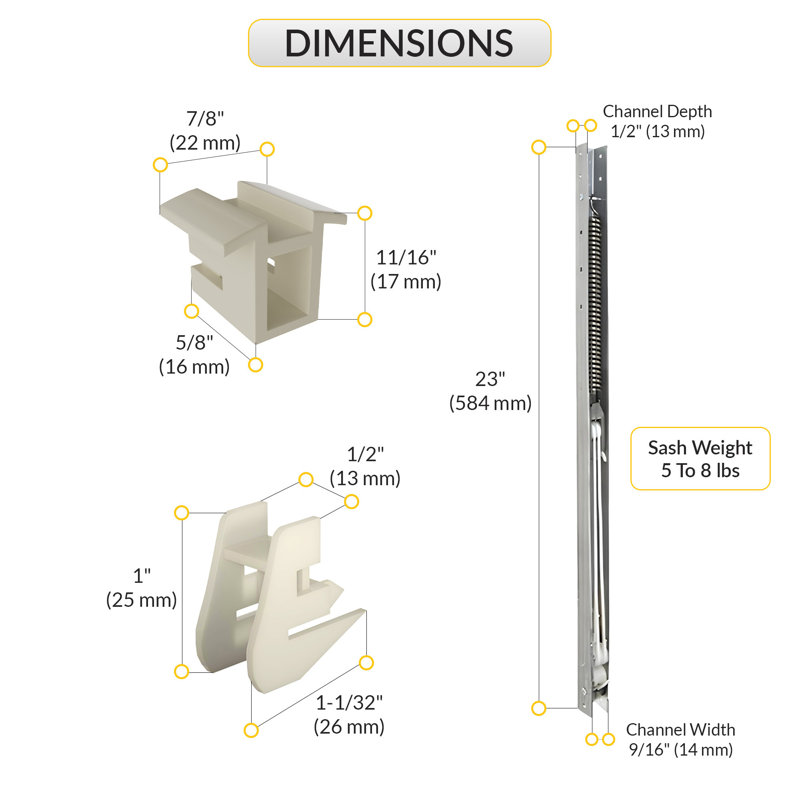 BED39764ÉGD6466A865019EA09F35FAB Balançoire de fenêtre de fenêtre de 23 po de longueur, poids de 5 à 8 lb, avec guide inférieur 60-500a et guide supérieur 60-506a
