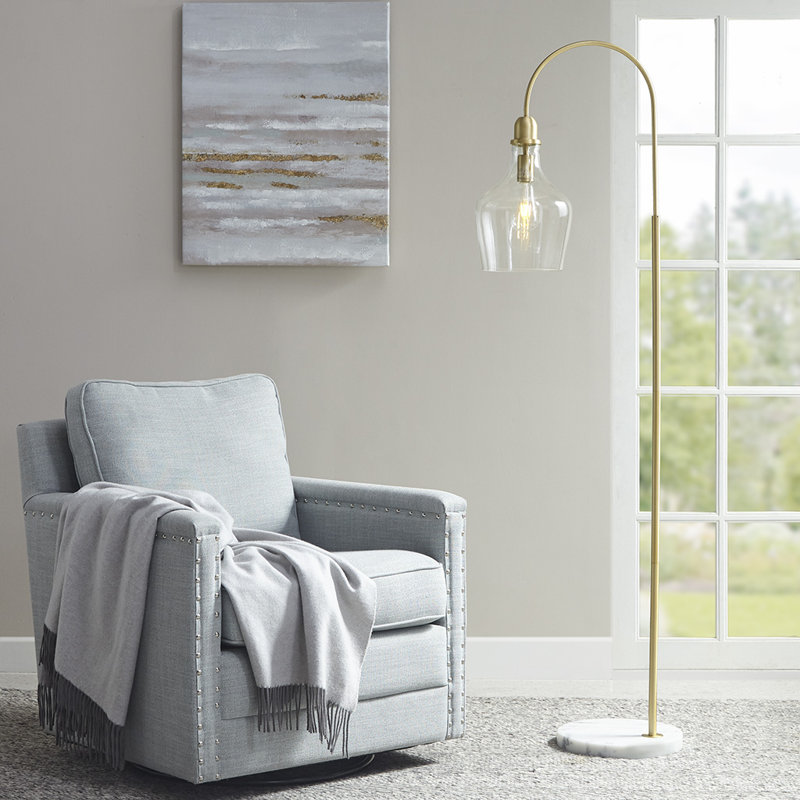 Lampe sur pied arquée moderne, base en marbre épais, éclairage de salon | Idée de cadeau