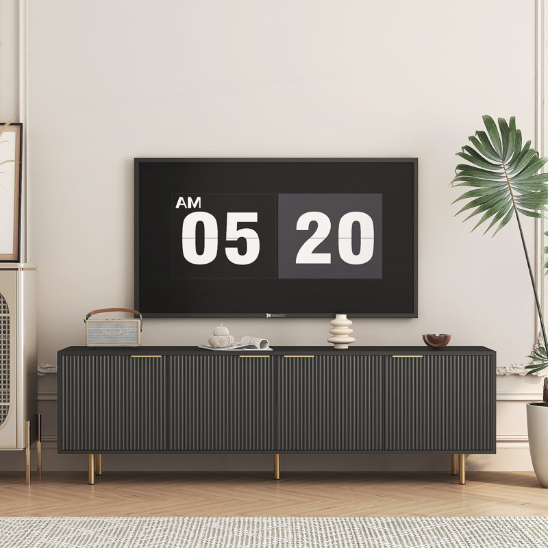 TV Stand Fluted 68" with Power Outlet, Black