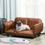 Lit pour chien pliable en cuir PU brun pour canines moyennes et grandes, avec une chaise longue confortable et pratique pour animaux de compagnie, cuir, brun, aire de repos relaxante