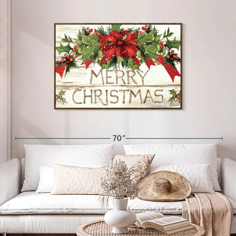 Evergreen Christmas I, 43 po x 29 po, Cadre flottant noyer