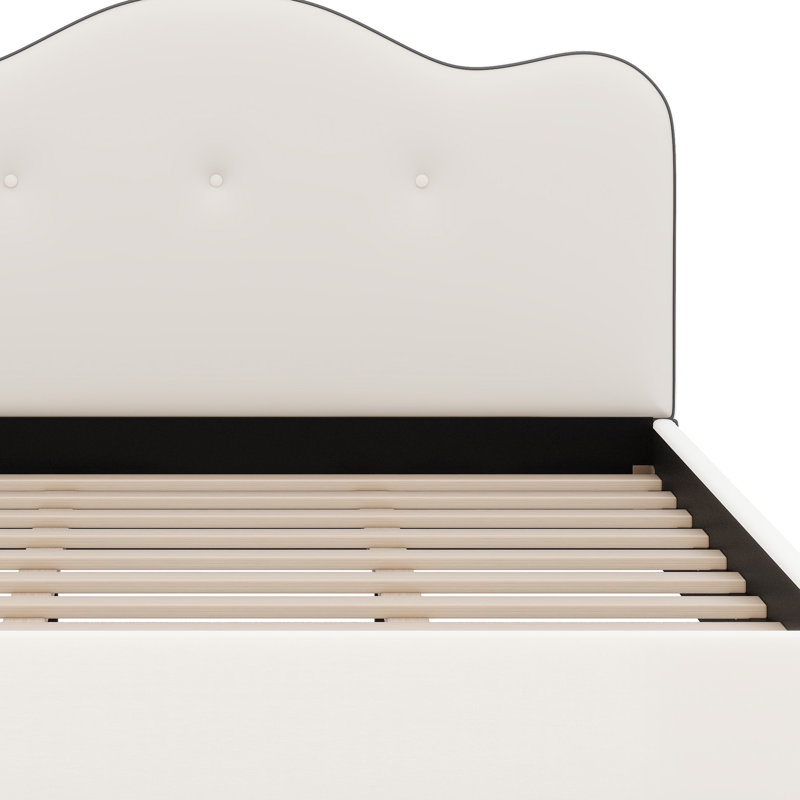 Lit plateforme tapissier à profil bas avec tête de lit
