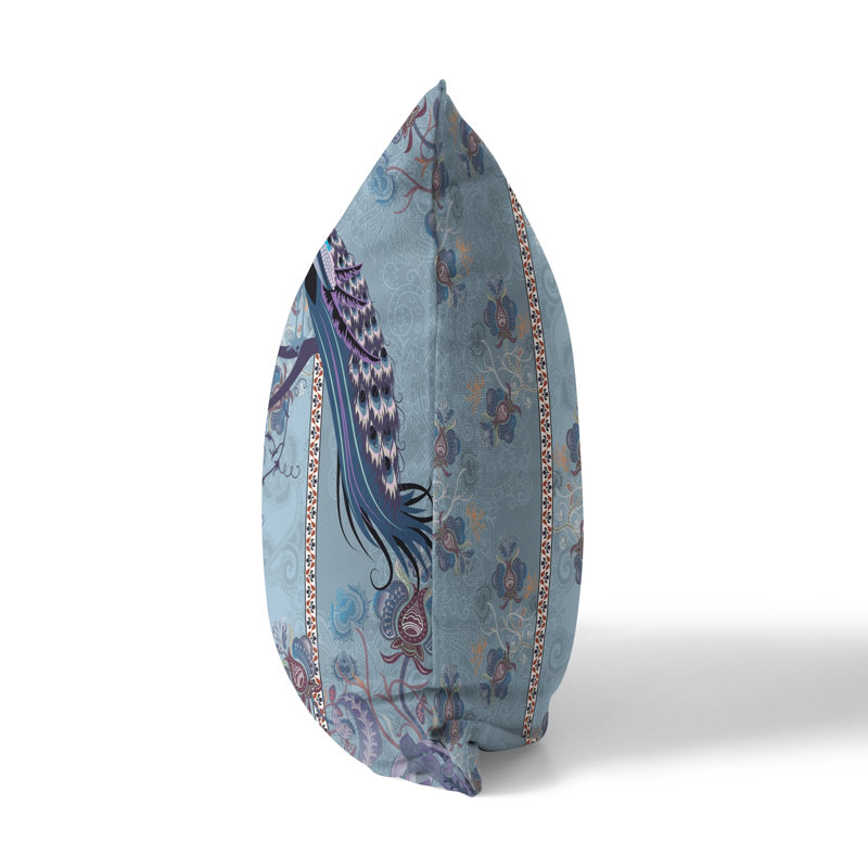 Enchanted Peacock Blue Polyester Indoor/Outdoor Throw Pillow 16x16