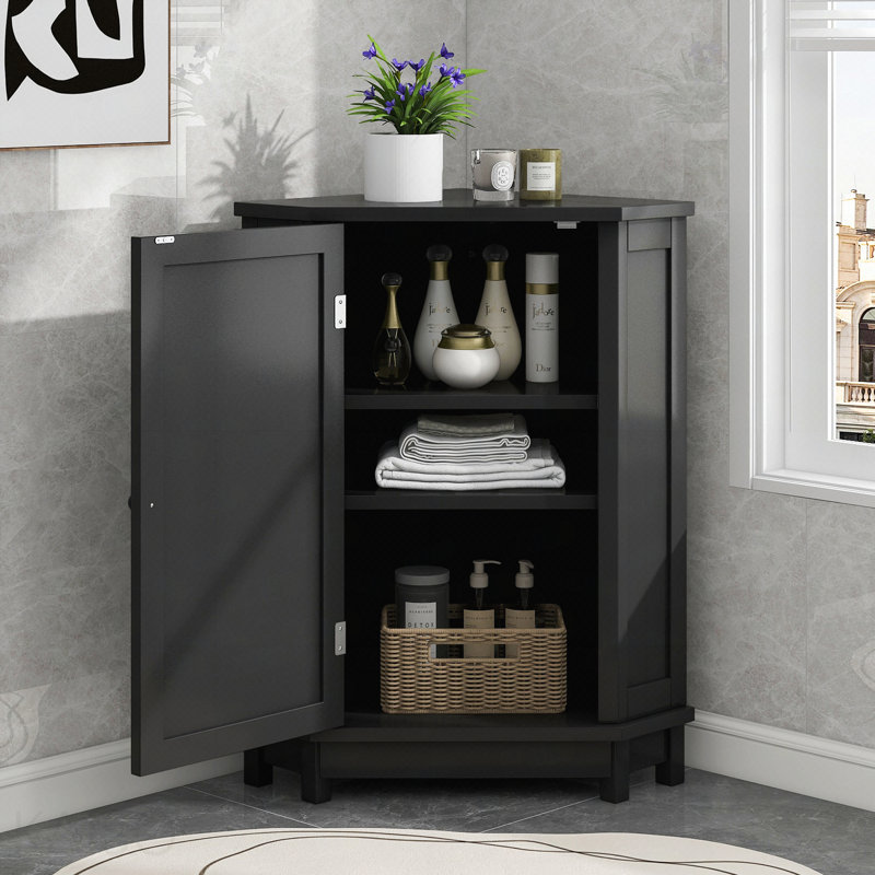 Armoire de salle de bain Armoire de rangement de coin triangulaire avec tablettes réglables