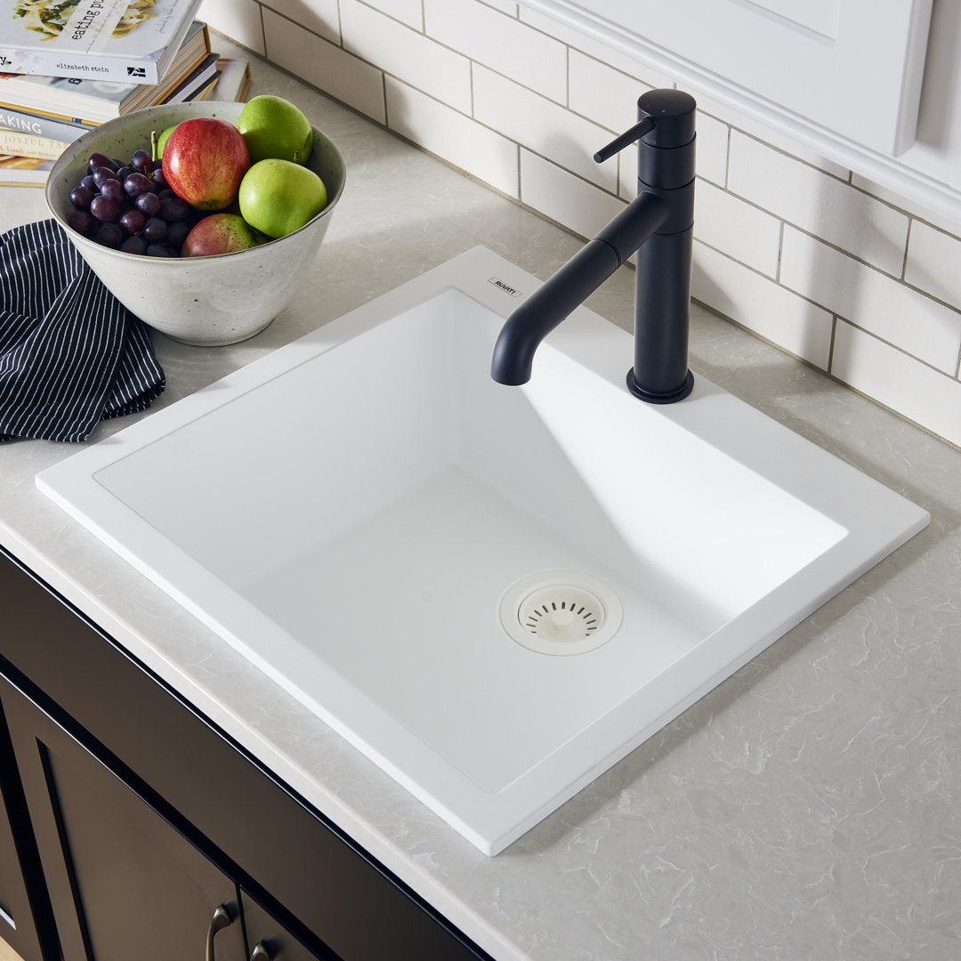 Ruvati epiGranite Drop-in Topmount Granite Composite Quartz Single Bowl Wet Bar Prep Sink Ruvati 
