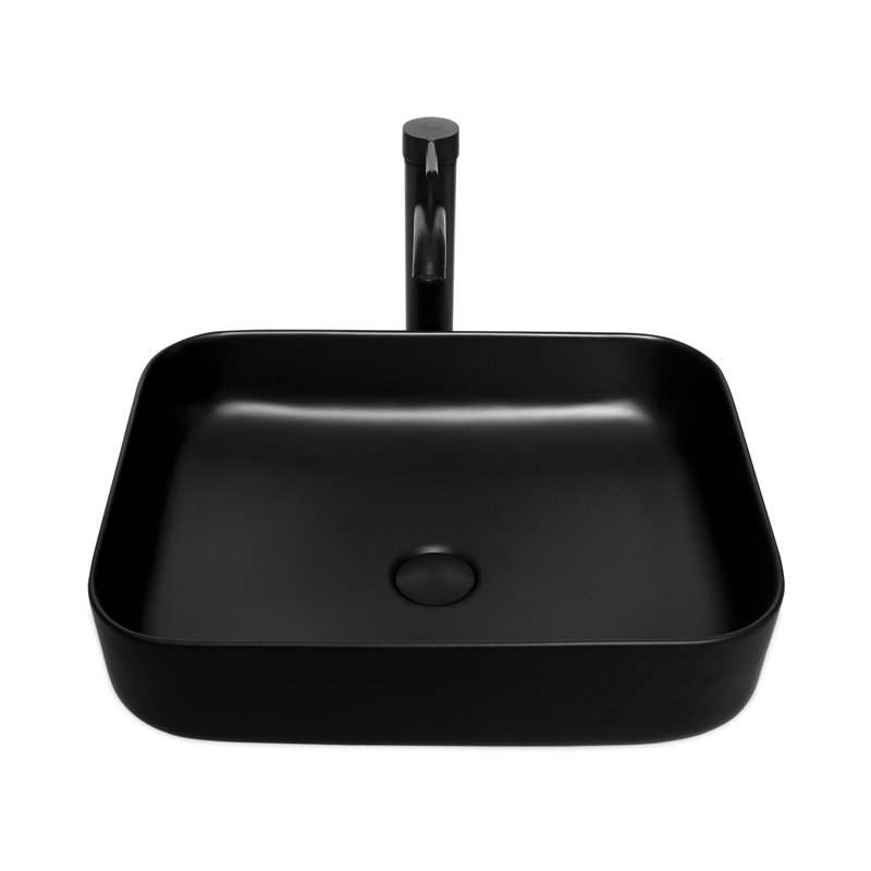 Andover Mills™ Kreutzer 15'' White Ceramic Rectangular Bathroom Sink with Faucet, Black
