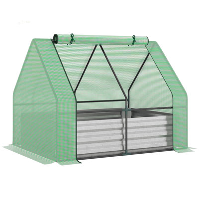 Galvanized Raised Garden Bed with Mini Greenhouse Cover, Ideal for Growing Flowers, Fruits, Vegetables, and Herbs, Weather-Resistant and Durable