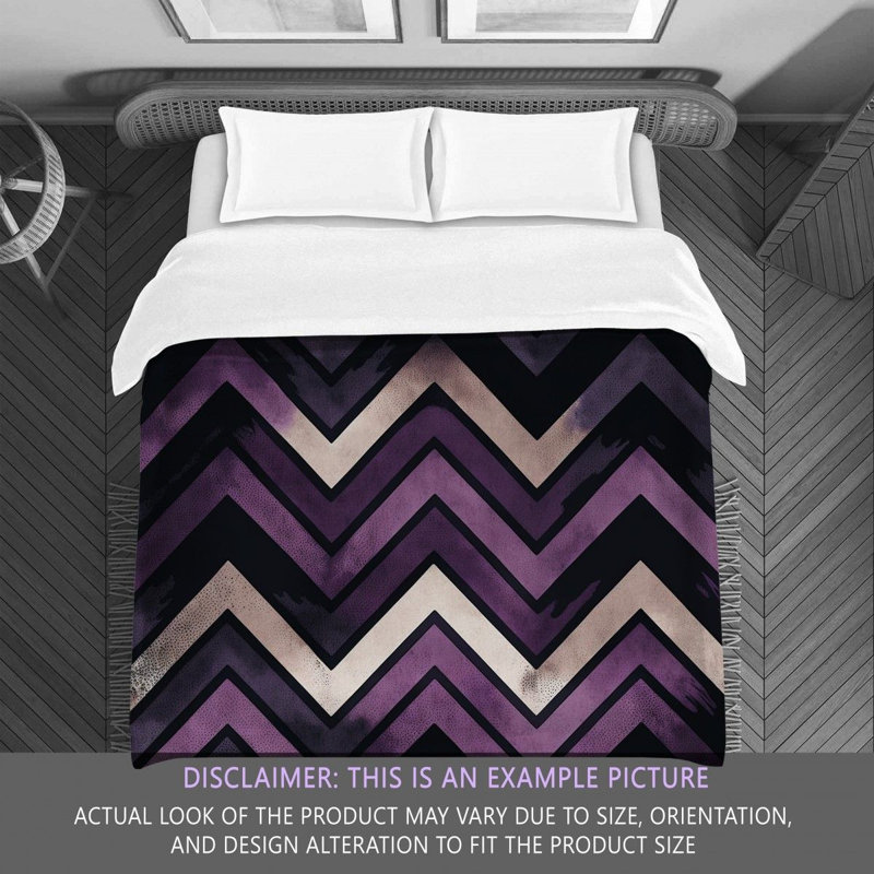 Checkered Comforter, Twin Comforter, Black/Purple Chevron