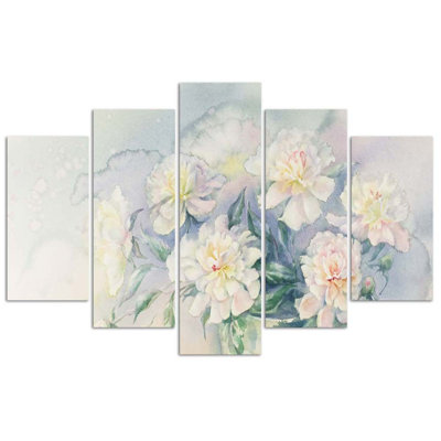 This Features A Bouquet Of Flowers In White - 5 Piece No Frame Print on Canvas