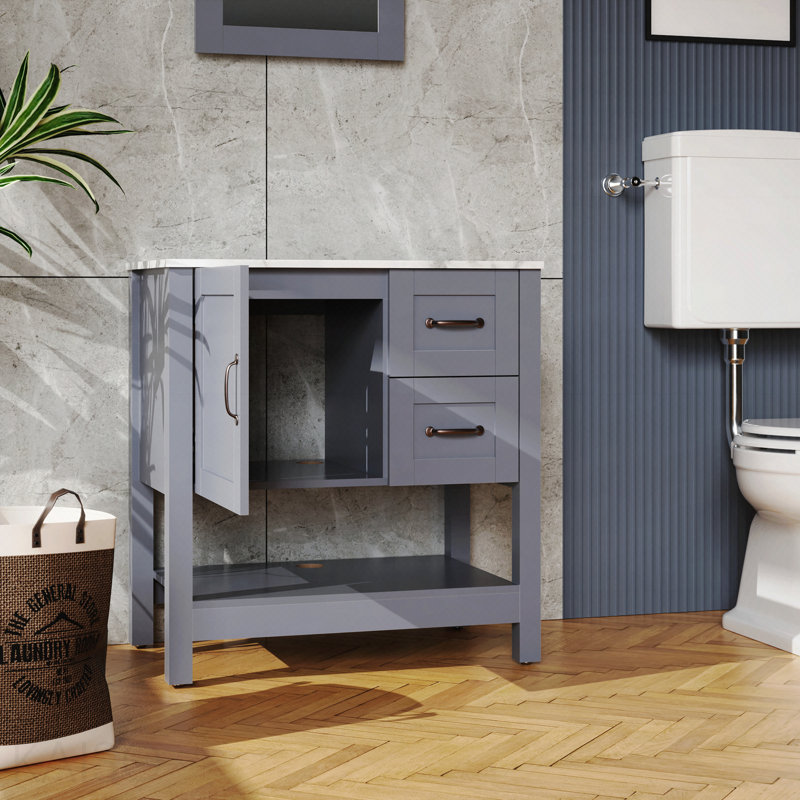 Meuble-lavabo gris 30 po avec miroir et plateau seulement
