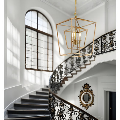 17" Wide 3-light Aged Gold Double Cage Lantern Chandelier