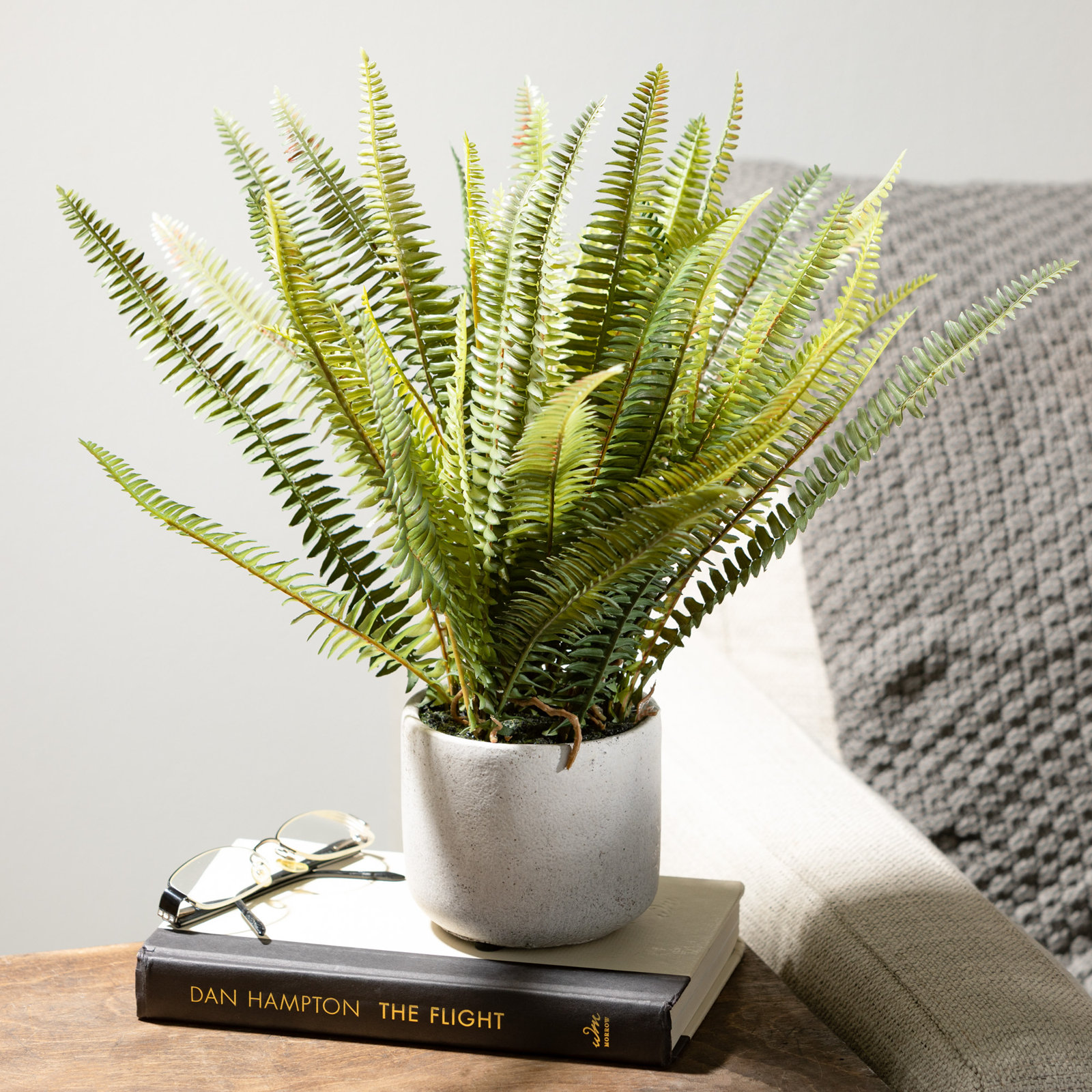 14'' Faux Fern Plant in Stone Pot