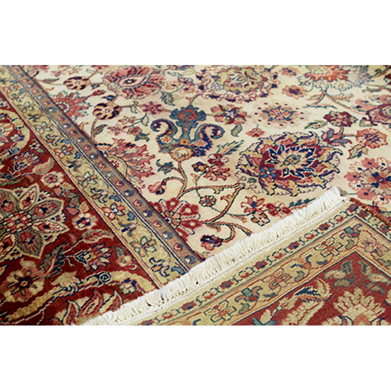Tapis crème et rouge noué à la main de haute qualité