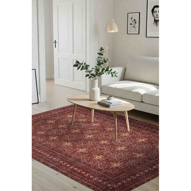 Tapis bourgogne à motif tissé à motif tissé Relic, Rectangle 6 pi 11 po x 10 pi 3 po