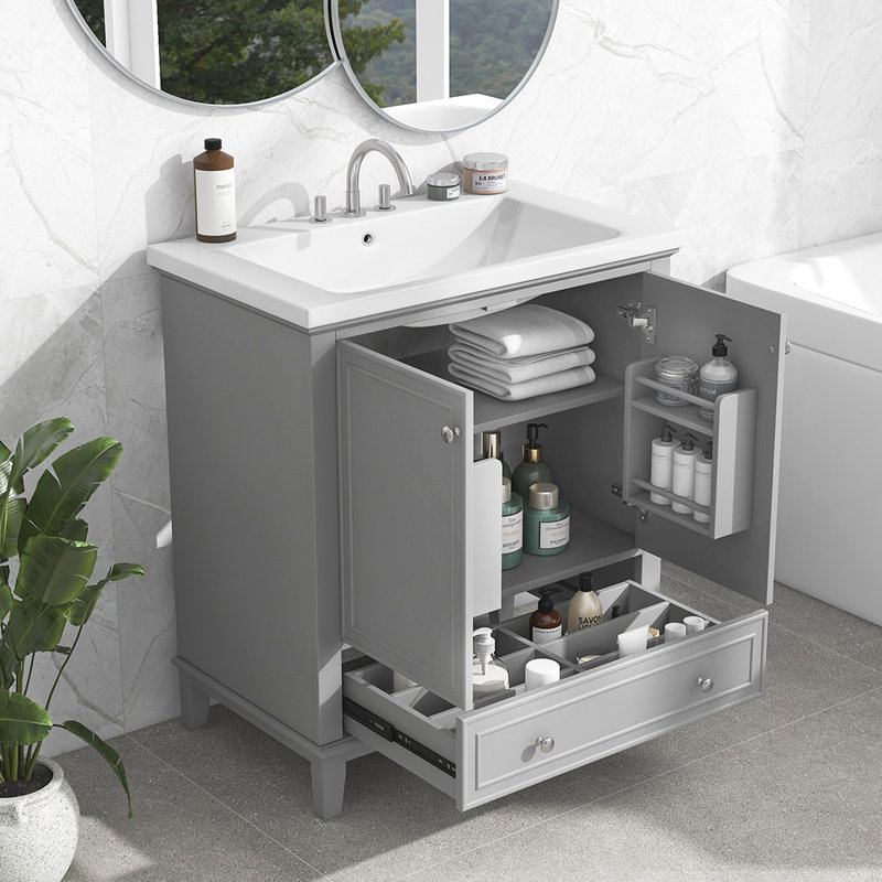 Naleah 30.01'' Single Bathroom Vanity with Solid Wood Top, Gray