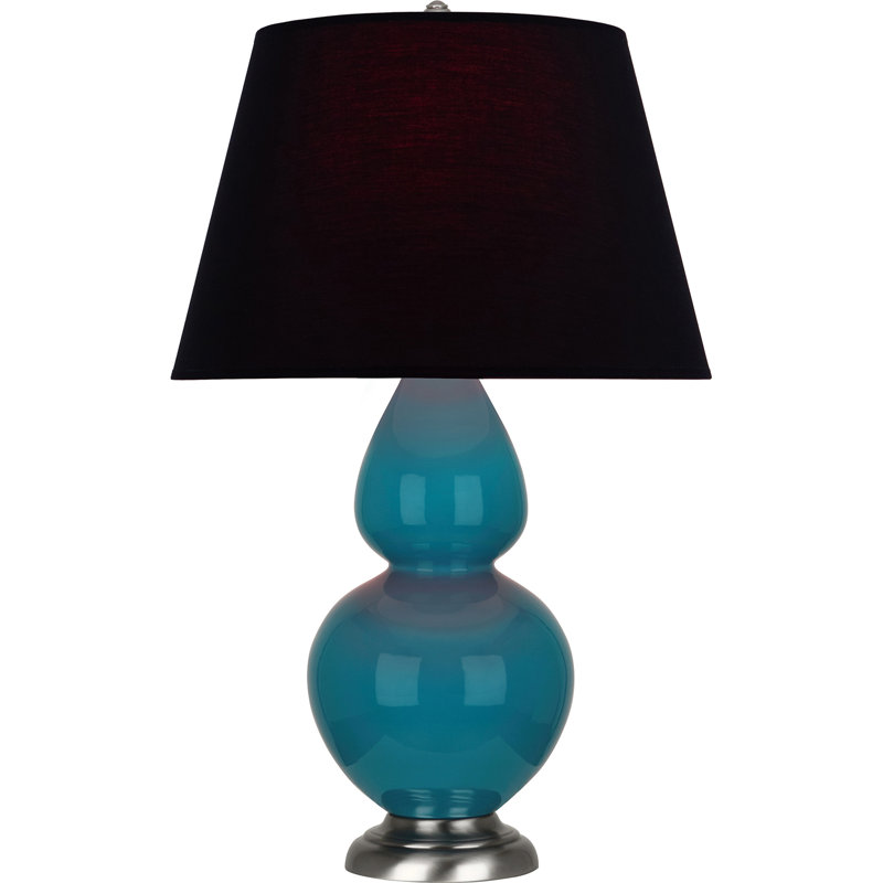 Lampe de table double gourde en céramique, Noir / Rouge, Paon verni / argent antique, Argent argent